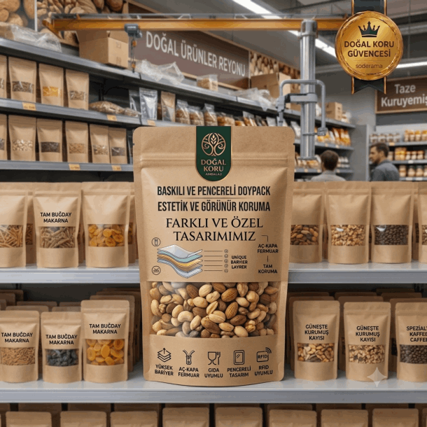Baskılı Kraft Pencereli Doypack